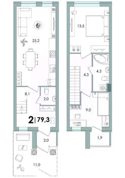 2-к квартира, вторичка, 79м2, 1/16 этаж