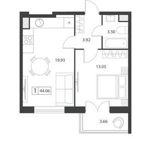 1-к квартира, вторичка, 44м2, 4/16 этаж