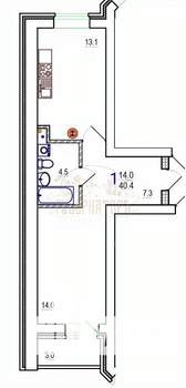 1-к квартира, вторичка, 40м2, 6/10 этаж