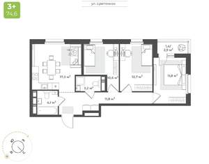3-к квартира, вторичка, 73м2, 15/16 этаж