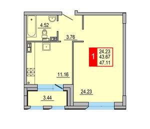 1-к квартира, вторичка, 47м2, 6/8 этаж