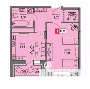 1-к квартира, строящийся дом, 42м2, 20/22 этаж