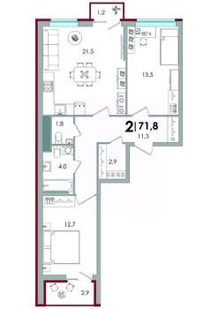 2-к квартира, вторичка, 72м2, 7/16 этаж