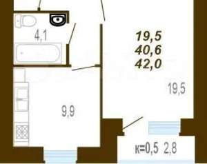 1-к квартира, вторичка, 42м2, 3/7 этаж