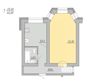 1-к квартира, строящийся дом, 46м2, 3/9 этаж