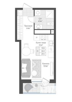 1-к квартира, вторичка, 26м2, 5/10 этаж