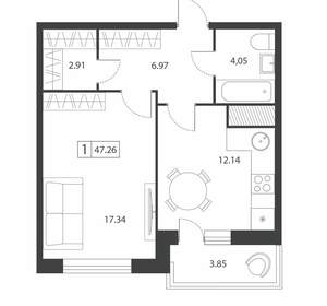 1-к квартира, вторичка, 47м2, 12/16 этаж