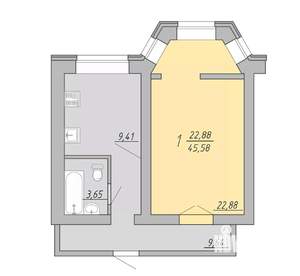 1-к квартира, вторичка, 46м2, 6/9 этаж