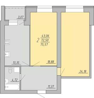 2-к квартира, вторичка, 76м2, 2/9 этаж