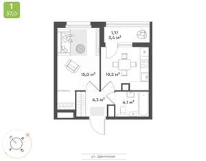 1-к квартира, строящийся дом, 35м2, 15/17 этаж