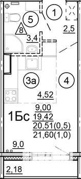 Студия квартира, сданный дом, 22м2, 4/17 этаж