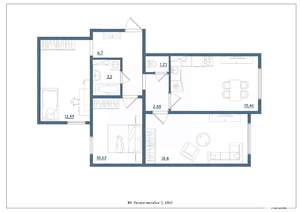 3-к квартира, сданный дом, 68м2, 8/15 этаж