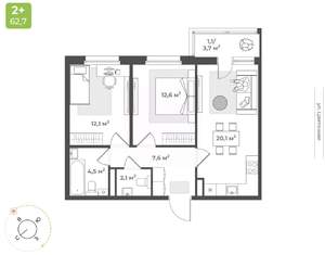 2-к квартира, вторичка, 60м2, 4/10 этаж