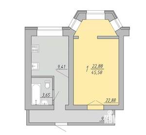 1-к квартира, строящийся дом, 46м2, 9/9 этаж