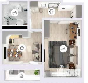 1-к квартира, сданный дом, 46м2, 14/22 этаж