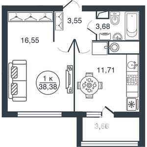 1-к квартира, вторичка, 38м2, 15/15 этаж