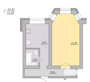 1-к квартира, строящийся дом, 46м2, 1/9 этаж