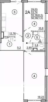 2-к квартира, вторичка, 57м2, 11/18 этаж