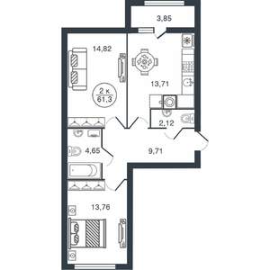 2-к квартира, вторичка, 61м2, 9/15 этаж