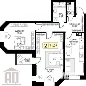 2-к квартира, вторичка, 71м2, 2/17 этаж
