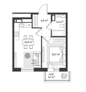 1-к квартира, вторичка, 36м2, 8/16 этаж