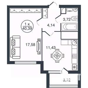 1-к квартира, вторичка, 40м2, 3/16 этаж