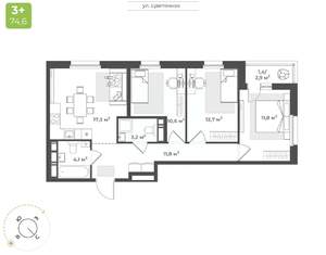 3-к квартира, вторичка, 73м2, 12/16 этаж