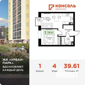 1-к квартира, вторичка, 40м2, 4/4 этаж