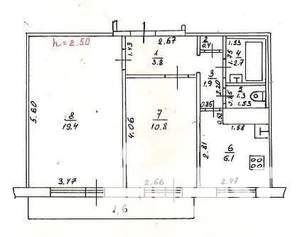 2-к квартира, вторичка, 51м2, 1/5 этаж