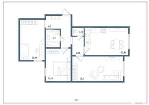3-к квартира, сданный дом, 68м2, 8/15 этаж