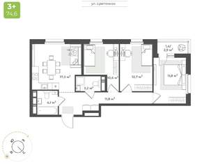 3-к квартира, вторичка, 73м2, 9/16 этаж
