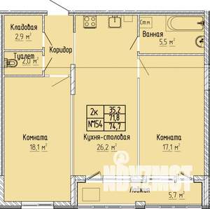 2-к квартира, сданный дом, 75м2, 2/10 этаж
