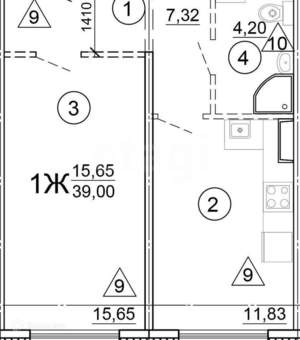 1-к квартира, вторичка, 40м2, 1/4 этаж