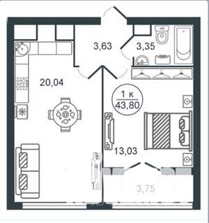 1-к квартира, вторичка, 44м2, 15/18 этаж