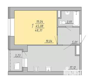 1-к квартира, строящийся дом, 48м2, 6/9 этаж
