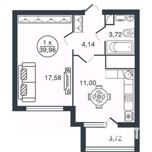 1-к квартира, вторичка, 40м2, 13/16 этаж