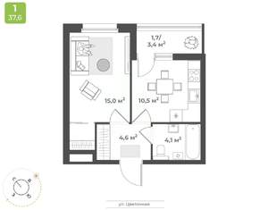 1-к квартира, вторичка, 36м2, 1/18 этаж
