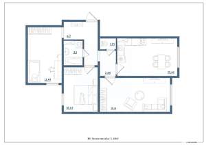 3-к квартира, сданный дом, 68м2, 3/15 этаж