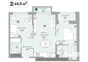 2-к квартира, вторичка, 65м2, 8/12 этаж