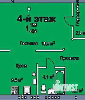 1-к квартира, вторичка, 46м2, 4/4 этаж