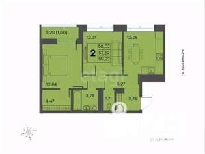 2-к квартира, вторичка, 59м2, 8/9 этаж