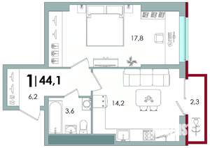1-к квартира, вторичка, 44м2, 5/16 этаж