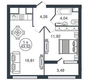 1-к квартира, вторичка, 44м2, 7/16 этаж