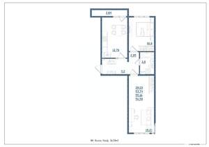 2-к квартира, строящийся дом, 57м2, 18/18 этаж