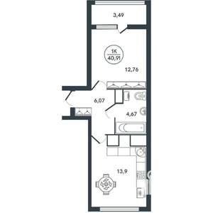 1-к квартира, вторичка, 41м2, 6/16 этаж
