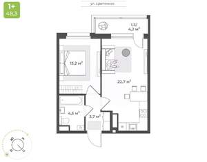 1-к квартира, строящийся дом, 45м2, 3/17 этаж