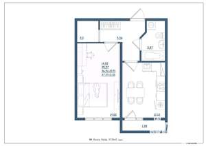 1-к квартира, строящийся дом, 38м2, 17/18 этаж