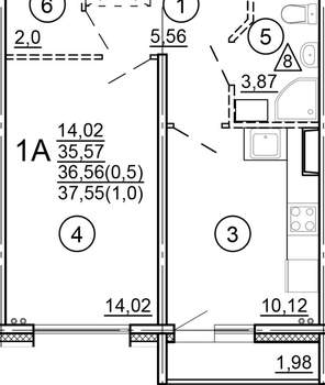 1-к квартира, сданный дом, 38м2, 17/18 этаж