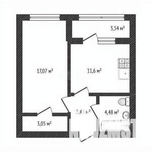 1-к квартира, вторичка, 44м2, 2/3 этаж