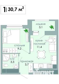 1-к квартира, вторичка, 31м2, 4/12 этаж